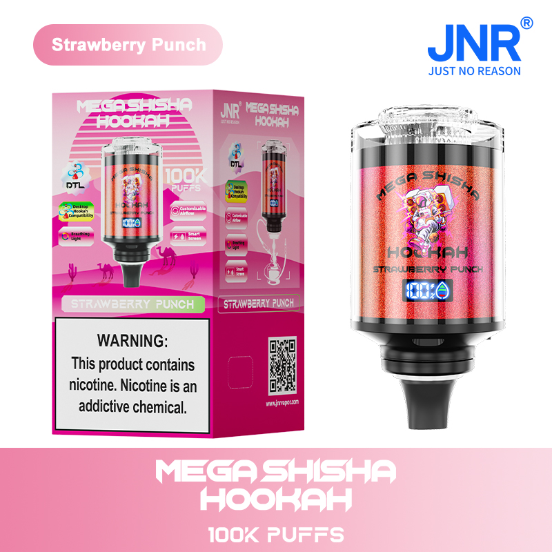 JNR Mega Shisha Hookah 100000 Strawberry Punch Vape Ultra-Longue Durée