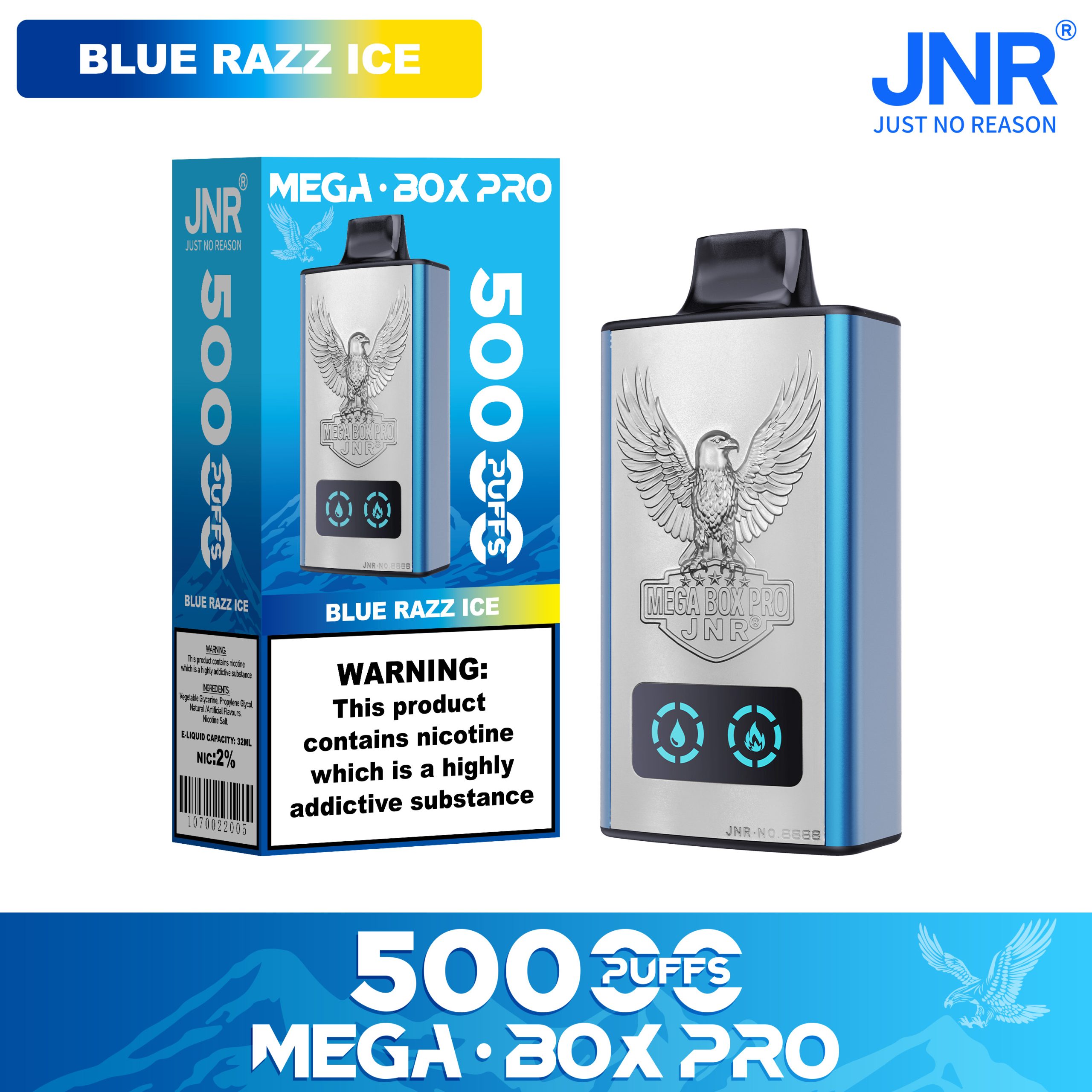JNR Mega Box Pro 50000 Blue Razz Ice Vape Rechargeable â Saveur Intense