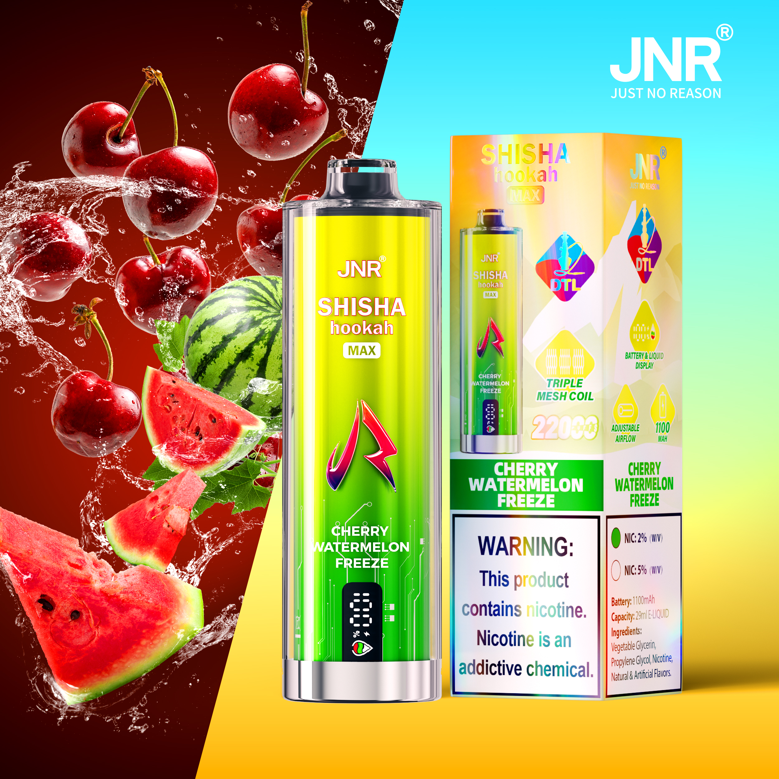 JNR SHISHA MAX 22000 Cherry Watermelon Freeze Vape Intense & RafraĂźchissante