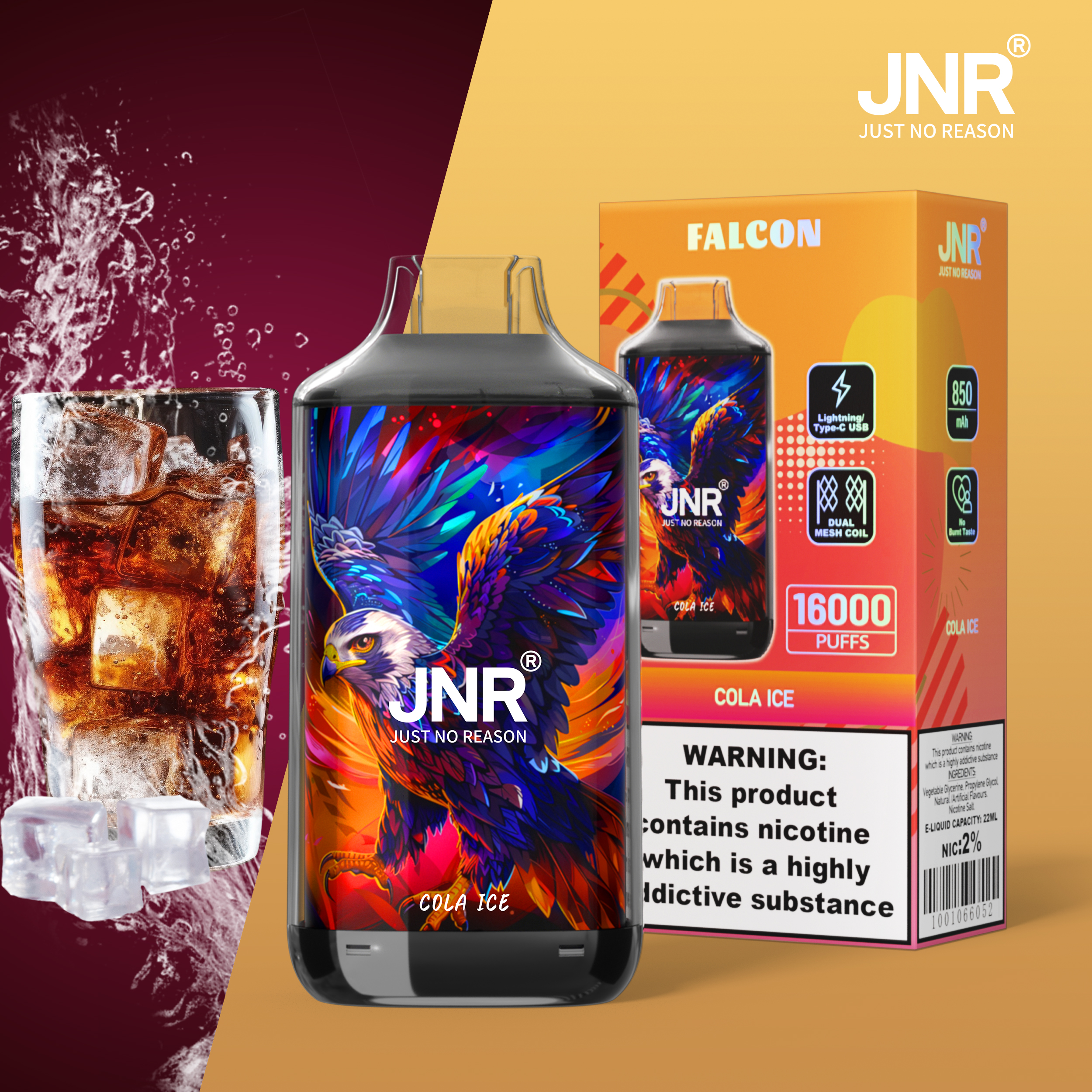 JNR Falcon 16000 Cola Ice Vape Jetable – Saveur Cola Glacée Premium