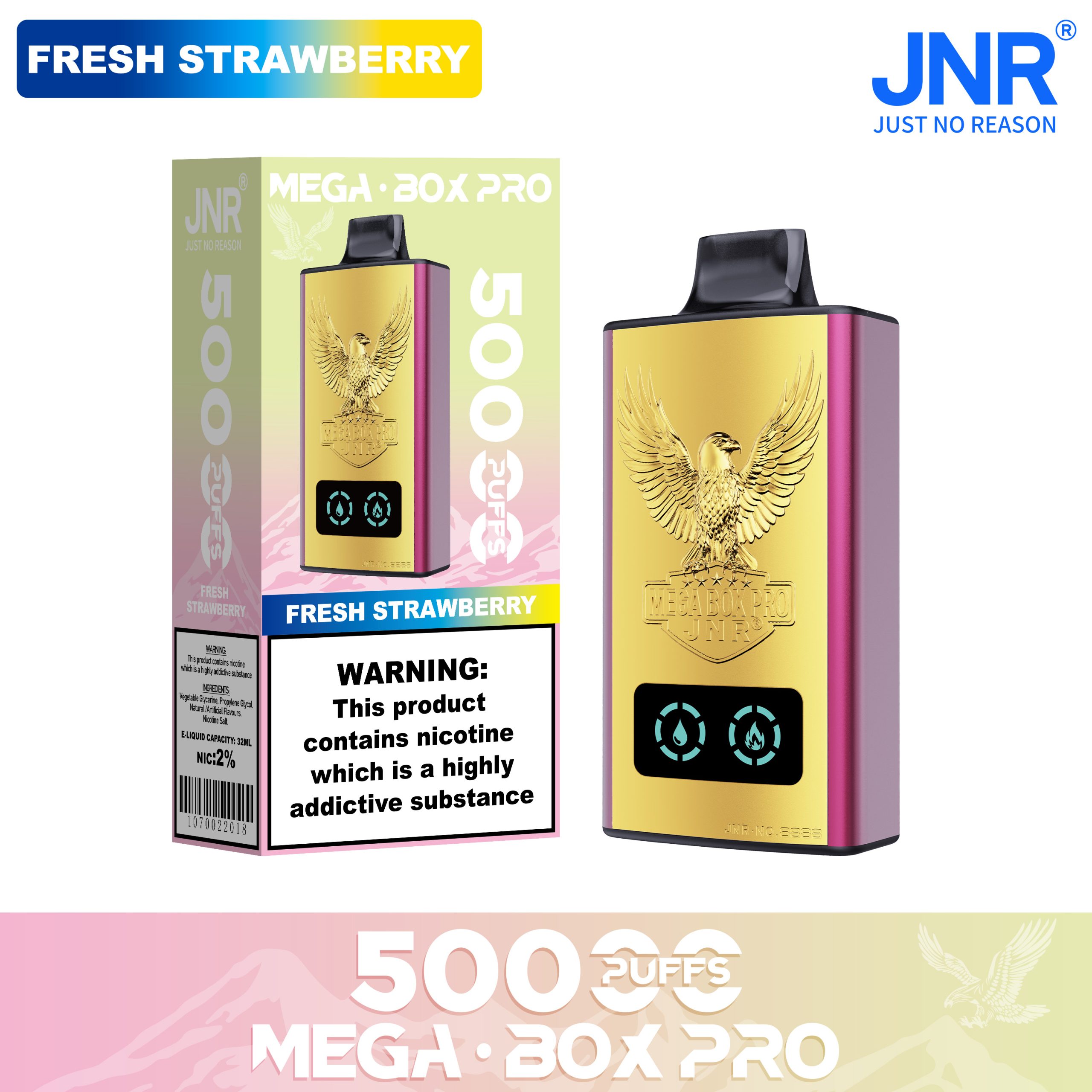 JNR Mega Box Pro 50000 Fresh Strawberry Vape Ricaricabile Sapore Naturale