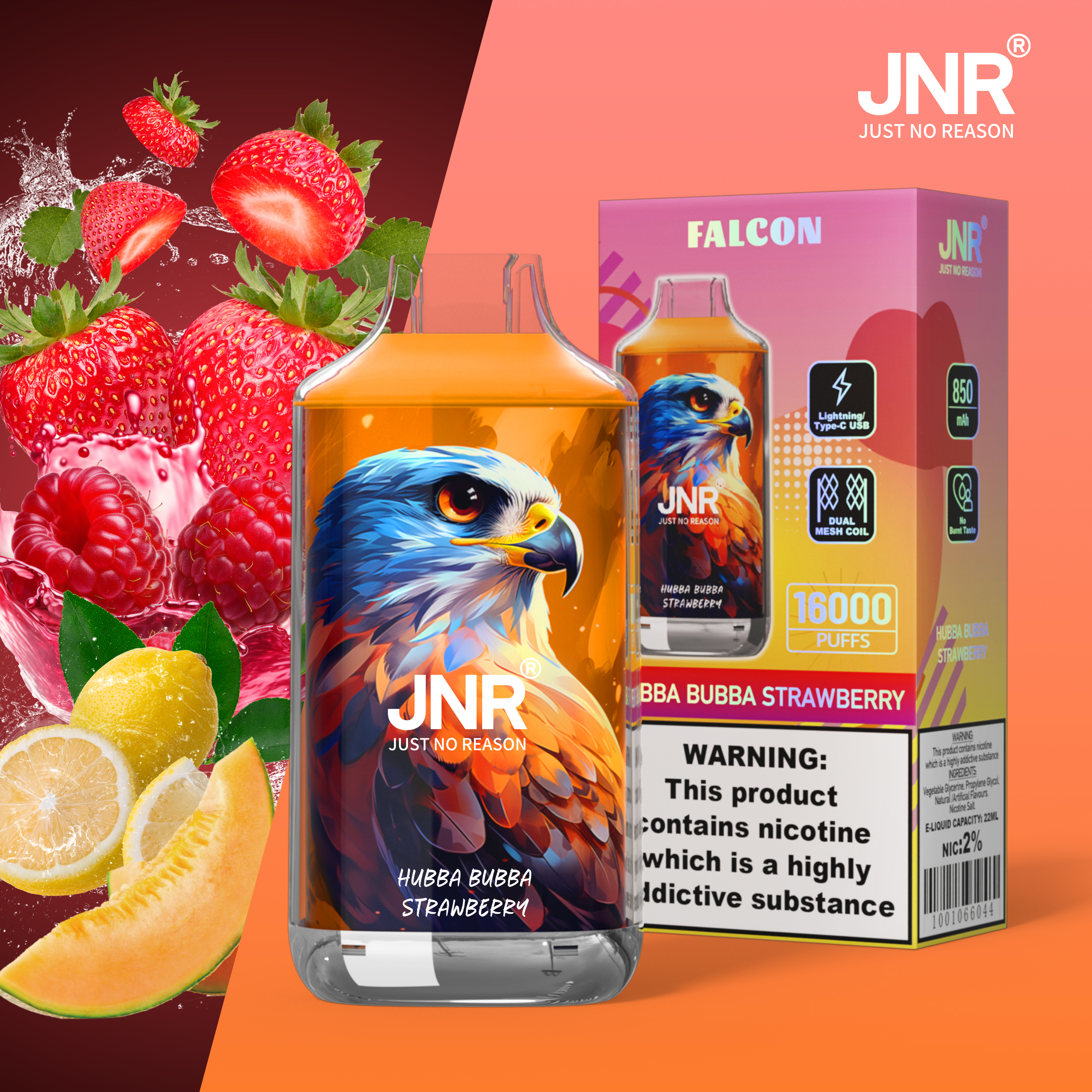 JNR Falcon 16000 Hubba Bubba Strawberry Vape Saveur Bubble Gum đ