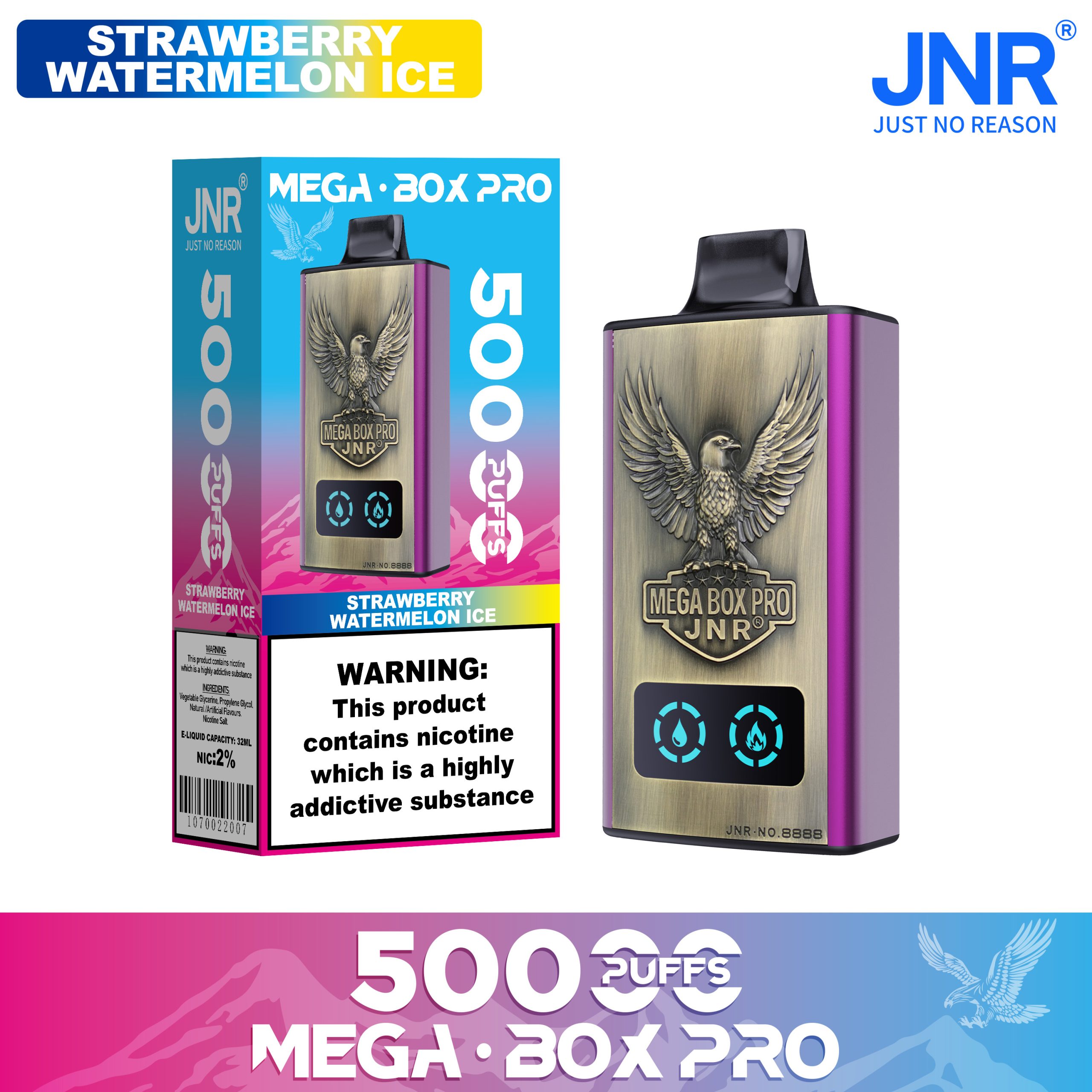 JNR Mega Box Pro 50000 Strawberry Watermelon Ice â Vape Puissante & Saveur FruitĂ©
