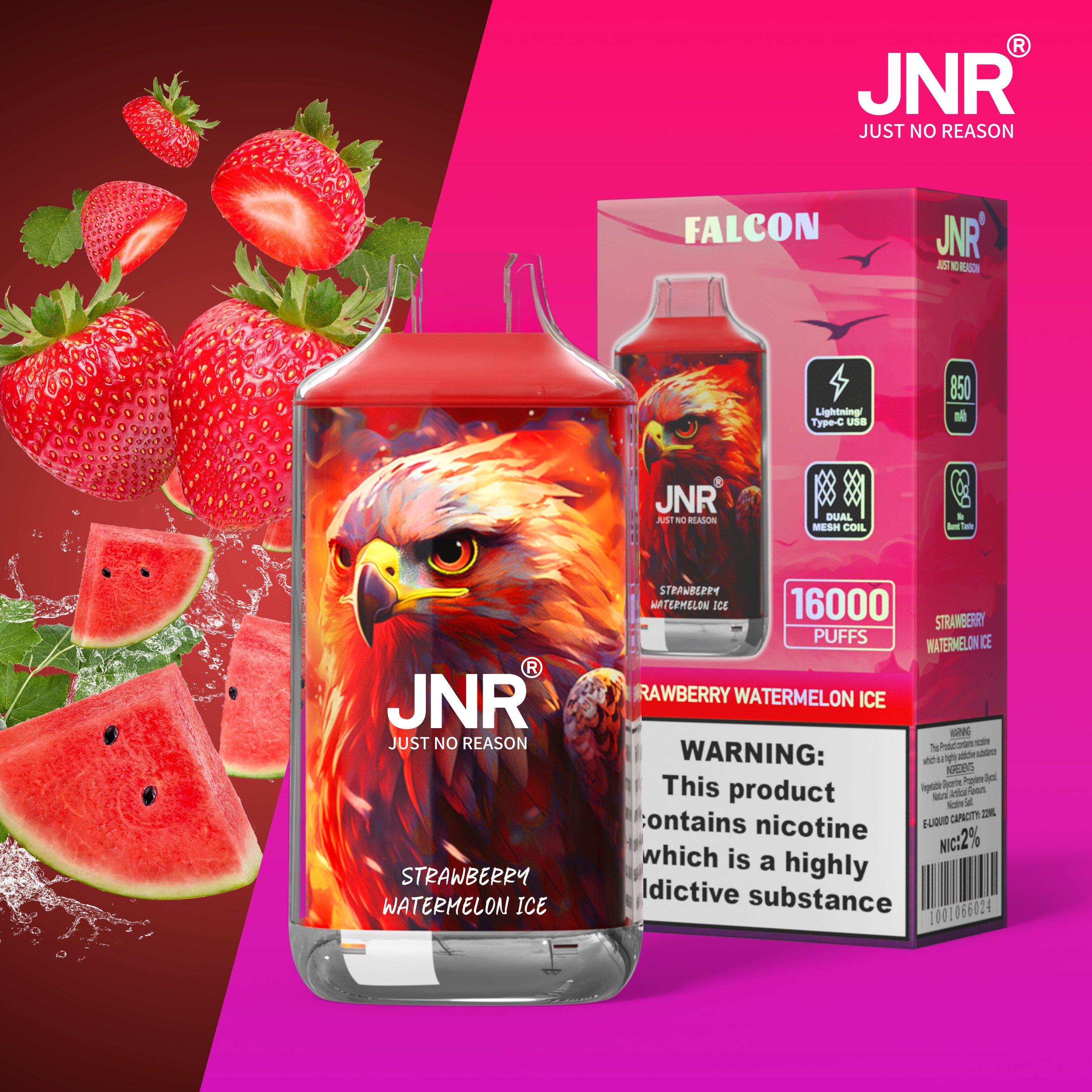 JNR Falcon 16000 Strawberry Watermelon Ice – Vape Fruitée & Fraîche